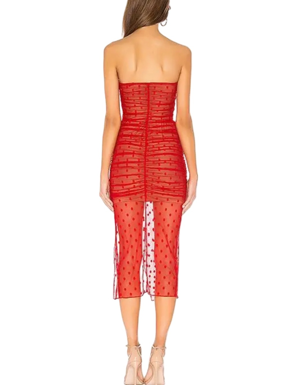 💃💃💃MAJORELLE Brady Strapless Dress Red Polka Dot Mesh Sheer Ruffles from REVOLVE - Picture 7 of 14